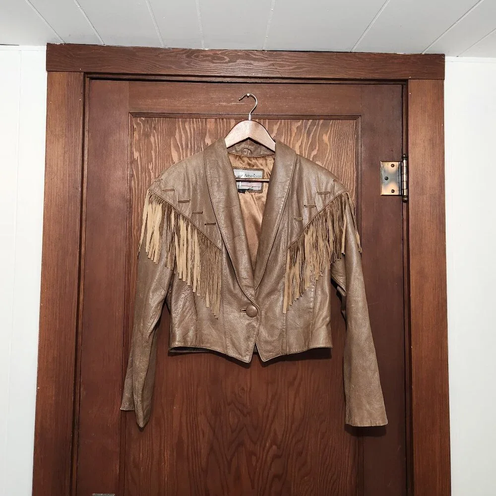 Vintage American Leather Genuine Leather Fringed Cropped Jacket - Picture 1 of 13